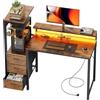 SOLAVERO Scrivania Gaming con LED e Presa, 112cm Scrivania Computer Reversibile con Ripiani & Cassetti in Tessuto, Tavolo Gamer con Supporto per Monitor e Gancio per Cuffie, Marrone Vintage