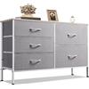 WLIVE Cassettiera con 5 cassetti in tessuto, cassettiera per camera da letto, cassettiera soggiorno, con robusto telaio in acciaio e piano in legno, grigio chiaro