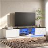 UTTQEW Mobile TV bianco con LED, mobile TV moderno con 2 ripiani in vetro e 2 armadi, armadio per TV, panca TV per soggiorno e camera da letto, supporto TV da 65 pollici (bianco, 140 x 32 x 42 cm)