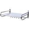 Mermajestic Scaffale per microonde in piedi con 6 ganci, scaffale da cucina in piedi, ripiano da cucina, ripiano da lavoro, per armadio da cucina, espandibile, per stoviglie, argento classico