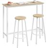 WOLTU Tavolo da Bar con 2 Sgabelli Alti Set, Bar Bancone per Cucina in Acciaio Legno, Tavolo Alto 120x40x100cm, Rovere chiaro + Bianco