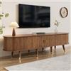 TIZZ 175 cm Mobile per TV in Stile Country con Porta Scorrente in Rattan, Aspetto Noce & Ampio Spazio di Archiviazione - Tavolo TV in MDF con Ripiani Aperti, Cassetti & Armadio - Design Naturale