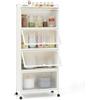 COSTWAY Armadio da Cucina a 5 Piani, Mobile Cucina Dispensa con Porte PC a Scomparsa, con 4 Ruote Girevoli, per Sala da Pranzo Soggiorno e Studio, 60x32x154 cm (Bianco)