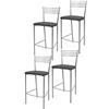t m c s Tommychairs - Set 4 sgabelli alti modello Elena per cucina e bar, struttura in acciaio verniciata colore alluminio e seduta imbottita e rivestita in pelle artificiale colore grigio scuro