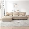 Rvjiahe Divano Modulare di Lusso ad Angolo - Divano Cloud Extra Large a Forma di L per Soggiorno, Divano Letto Profondo con Pouf, in Cord (Marrone Chiaro+3 Posti)