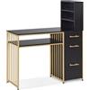 MCombo M MCombo Scrivania con 3 cassetti, tavolo per unghie in legno, struttura in metallo, tavolo da toeletta senza specchio, moderno, scrivania per computer con ripiano per soggiorno, 43 x 108 x 125 cm