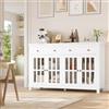 FirFurd Mobile Cucina, Credenza Soggiorno con 4 Ante in Vetro, Buffet Mobile Moderno con 2 Cassetti Ripiani Regolabili o Rimovibili, per Cucina, Soggiorno, Sala da pranzo, 140x40x90.7cm, Bianco