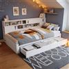 TOBIDOEN Letto singolo 90 x 190 cm, letto multifunzione con 2 cassetti spaziosi + armadio scorrevole + mensole laterali regolabili, lettino senza materasso, bianco