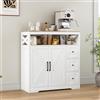 QSFCUB Credenza bianca, mobile da cucina largo 100 cm con cassetti e scaffale aperto, porte, credenza da cucina con piano di lavoro, buffet da cucina per soggiorno, cucina, corridoio (A02, 100x40x105