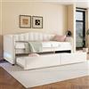 YuQozii Lettino da giorno 90 x 200 cm con letto estraibile, divano letto, letto singolo (senza materasso), design della luce ambientale, lino, stile minimalista (beige)