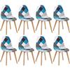 GrandCA HOME Set di 8 Sedie da Pranzo, Sedia in Stile Nordico, Morbido Cuscino Imbottito, Gambe in Legno, Blu