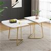Bladez Tavolo da pranzo ovale allungabile per 6-8 persone 140-180 cm, lusso effetto marmo e gambe dorate, tavolo da cucina moderno bianco, piano in MDF (Bianco)