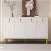 Bladez Credenza bianca, larghezza 140 cm, superficie lucida, 4 ante e 4 cassetti, maniglie e gambe dorate, antigraffio, per soggiorno e sala da pranzo