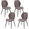 HJhomeheart Set di 4 Sedie da Pranzo, Sedie da Cucina Moderne, Sedie Imbottite con Gambe in Metallo, Cuscini in Tessuto con Motivo a Rombi,Marrone