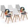 IDMarket - Set di 6 sedie SARA in mix cromatico bianco x2, grigio chiaro x2 e patchwork multicolore