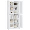 FOREHILL 190cm Libreria Vetrina Espositiva Alta,Armadietto con Vetrina Armadietto Laterale,Credenza Cucina con 4 Ante in Vetro 6 Scomparti,Vetrinetta per Soggiorno, Camera, Ufficio Bianco