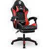 IBK Sedia da Gaming Ergonomica Professionale, similpelle, cuscino supporto lombare, regolabile in altezza, schienale reclinabile, pistone a gas classe 3, Poltrona Ufficio PC (Red)