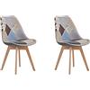 HJhomeheart Set di 2 sedie da pranzo in tessuto patchwork con cuscino del sedile e gambe in legno massello per sala da pranzo, soggiorno, cucina, ecc. (Marrone patchwork)