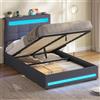 AOGLLATI Letto Singolo con Contenitore, Struttura Letto Singolo con Vano Contenitore Idraulico e Testiera Regolabile, Letto 90x200 cm con Illuminazione a LED e Stazione di Ricarica, Grigio Scuro