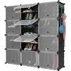GIANTEX Scatola per scarpe con 12 cubi con ripiano rimovibile, mobile da 48 paia, 5 ganci da appendere, 12 ante 124 x 32 x 125 cm, per corridoio, ingresso, soggiorno, nero (Nero)