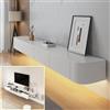 XDXINY - Console Multimediale per Parete TV Sospesa, Grande Panca Portaoggetti Sotto TV, Mobile Basso con Cassetti e Supporto per Router, (Bianco + LED, 200 x 20 x 30 cm)