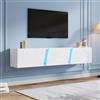 Merax TV Schank, Lowboard bianco lucido sospeso con illuminazione a LED, TV Board con porta pieghevole, supporto TV per TV da 75 pollici, mensole TV da parete 180 cm, per soggiorno, camera da letto