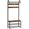 HOOBRO Appendiabiti da Ingresso, con Panca Scarpiera, Ripiani Portaoggetti, Organizzatore da Corridoio, Struttura Metallica, Design 4 in 1, Facile Montaggio, Marrone Vintage EBF13MT01