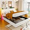 LSFYYDS Letto Matrimoniale con Contenitore 140x200 cm, Struttura Letto Imbottito con Sistema di Sollevamento a Gas e LED USB, Supporto a Doghe in Legno, Senza materasso, Velluto Beige