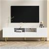 KOMHTOM Mobile per TV bianco con cassetti e gambe dorate per camera da letto, soggiorno (bianco + oro)