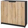 Vladon Madia Logan, mobile a 2 ante, nero opaco/rovere naturale (82 x 78 x 37 cm)