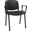SEDIAOFFICE - Sedie Ufficio Senza Ruote con Braccioli, Sedia Scrivania Ergonomica, per Studio, Sala D'Attesa, Sala Riunioni e Conferenze, Comoda Sedia Ufficio in Ecopelle (2 Braccioli, Nero Pelle)