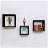 Lupia - Mensole Muro Moderne cubo Set 3pz QUADRATE Legno Nero modulo scaffale da Parete 30x30-25x25-20x20 P. 9 cm