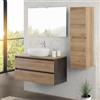Inbagno Mobile bagno sospeso 100 cm ossido e rovere africa con top, lavabo in appoggio e specchio reversibile 60x80 cm, KLEO