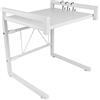 THINFAR Scaffale allungabile salvaspazio per forno a microonde, scaffale a microonde in metallo con 3 ganci di stoccaggio-acciaio inossidabile, lunghezza espandibile: 40-65 cm (bianco)