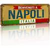 MEGADECOR DECORATE YOUR HOME Megadecor - Targa vintage decorativa in alluminio o PVC, motivo: Benvenuto a Napoli, 36 cm x 16 cm (PVC 5 mm)