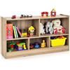 HOMASIS Scaffale per Bambini a 2 Livelli con 5 Scomparti, Libreria per Bambini in Legno, Armadietto Aperto per Stanza dei Giochi, Camera da Letto, Salotto, Aula, 111 x 30 x 61,5 cm (Naturale)
