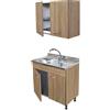 Arredobagno e Cucine Mobile sottolavello rovere, 2 ante completo di lavello inox cm.80 e scolapiatti