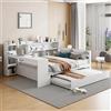 Oxtao Divano letto 140 x 200 cm, multifunzione con estraibile, USB, scrivania, libreria, mensole, letto matrimoniale in legno con rete a doghe (beige con rotelle, 140 x 200 cm)