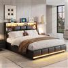 HYTKKBD Letto Imbottito 140 x 200 cm, Struttura per Letto Matrimoniale con LED e USB, Deposito di Sollevamento Idraulico, Schienale confortevole, Rete a Doghe, PU Nero