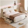 FOERPL Letto Matrimoniale Con Cassetti 160 x 200 cm - Telaio Con Presa USB, 4 Cassetti in Ferro, Imbottito in Morbido Tessuto in Pelle PU (Bianco)