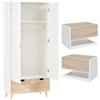 HOMCOM Set Armadio 2 Ante Stile Nordico e 2 Comodini Sospesi con Cassetto, Guardaroba con 2 Cassetti e Ripiano, Bianco e Legno