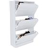 Bricozone Scarpiera Portascarpe Slim in Legno 18 Paia 3 Ante a Ribalta Compatta con Maniglie a Scomparsa Salvaspazio in MDF Design Moderno per Casa Ingresso Camera 115 x 24 x 63 cm Bianco