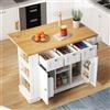 Wyibwy Tavolo da cucina mobile da 132 cm,centrale cucina, piano di lavoro pieghevole, mobile multifunzione, cassetto, portaspezie, porta asciugamani, 5 ruote, presa di corrente integrata, bianco