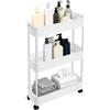 SanBouSi Carrello da cucina a 3 livelli, carrello da cucina su ruote, carrello stretto, salvaspazio, con 4 ganci, per cucina, ufficio, bagno, bianco