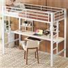 Wyibwy Letto a soppalco in metallo, 90 x 200 cm, letto a castello con scrivania e due librerie, 90 x 200 singoli in ferro con scala di stoccaggio, per bambini, ragazzi, adulti, Bianco