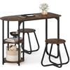 COSTWAY Set da Pranzo Industriale 3 Pezzi, Tavolo da Cucina in Legno con 2 Sgabelli e Ripiani Portaoggetti, Set da Pranzo Salvaspazio per Appartamenti, Cucina e Soggiorno (Caffè)