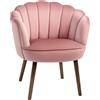 HOMCOM Poltrona Imbottita con Schienale a Conchiglia e Gambe in Legno, Poltrona in Velluto per Salotto e Camera, 66x66x78.5cm, Rosa