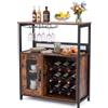 GIANTEX Mobile Porta Vino con 3 Portabicchieri e 9 Scomparti per Bottiglie, Kit Antiribaltamento, Design Industriale per Soggiorno, Sala da Pranzo, Cucina e Bar, Marrone