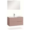 AQA DESIGN mobile bagno composizione 4 pezzi, mobile bagno con lavabo, base sospesa con frontali in MDF cannettato, set mobili bagno nr2 cassetti - Rosa cipria - 101x46,5x190 cm