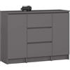AKORD Cassettiera K100 con 2 Ante e 3 Cassetti | Mobiletti Ingresso Bagno | Armadio Cameretta | Comodino | Design moderno | 35x76x101 cm | Grigio Grafite